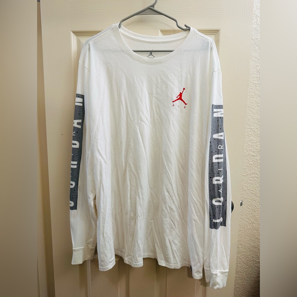 Jordan White and Gray Long Sleeve Men's Tee